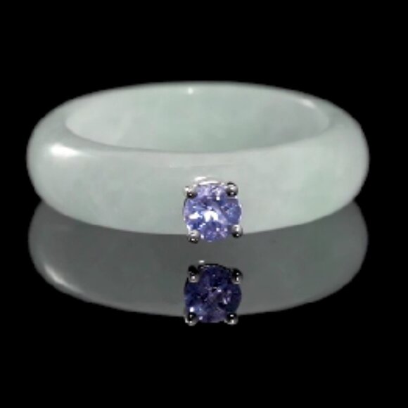 Unique Natural Jade and Tanzanite Band Ring - Picture 1 of 5